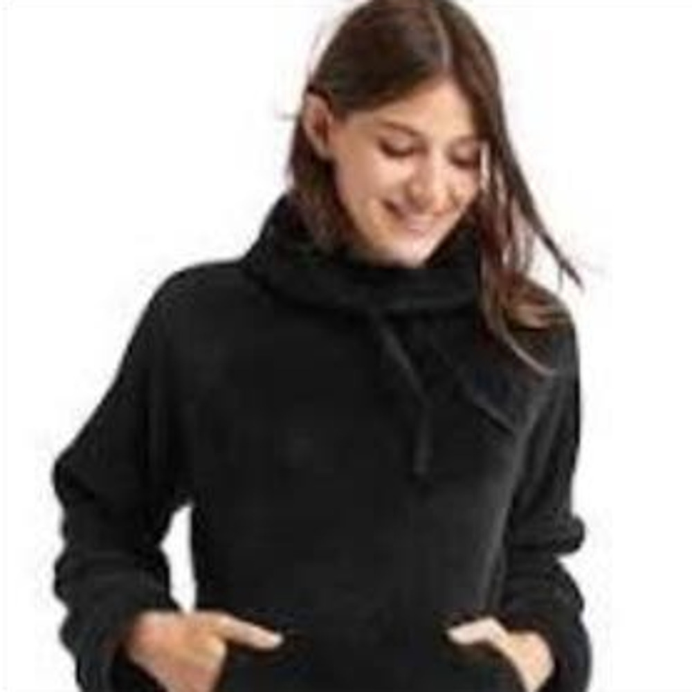 Gap Body Sherpa Mockneck Pullover True Black Oversized Sweatshirt Size Small